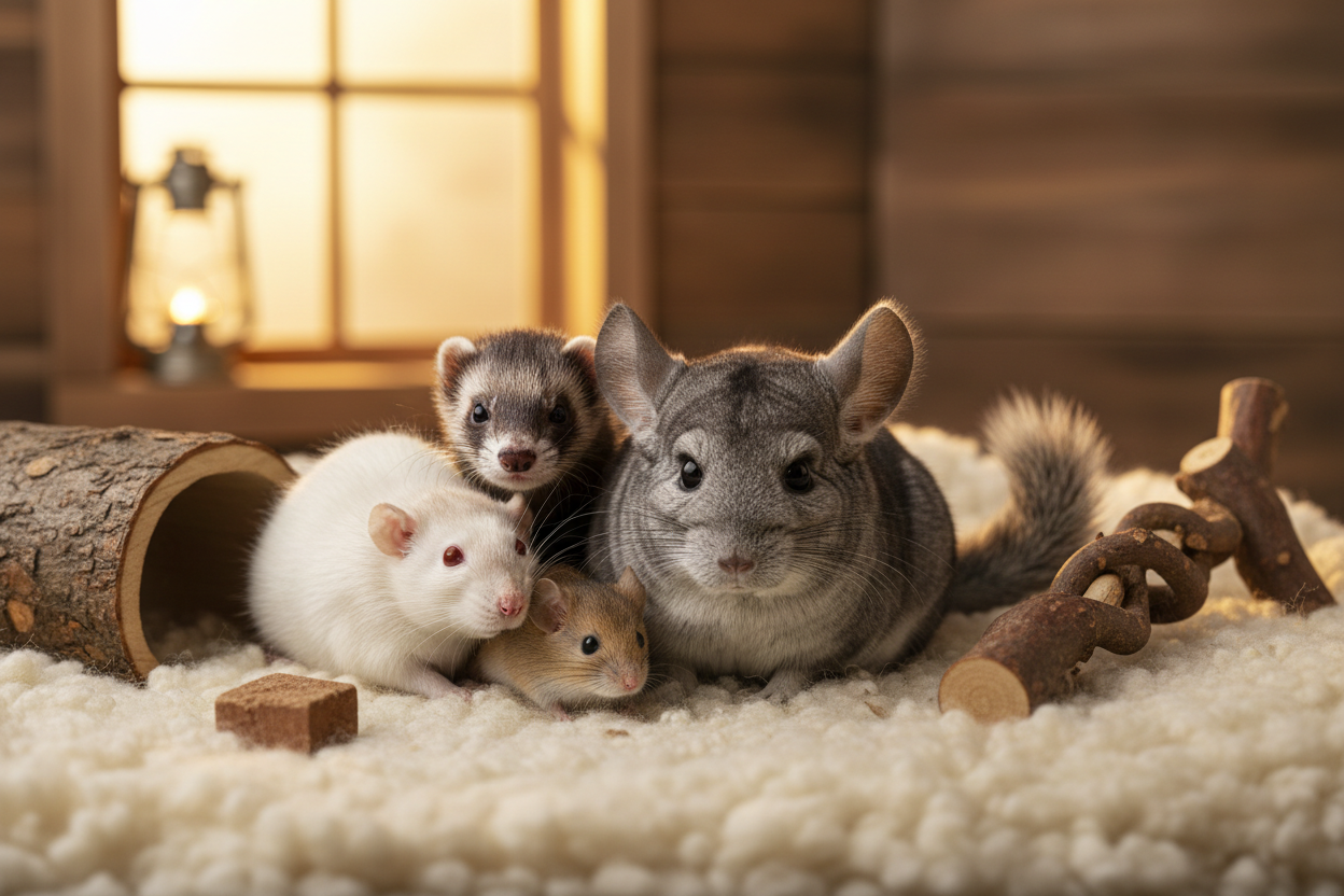Rongeurs - chinchilla, furet et hamster