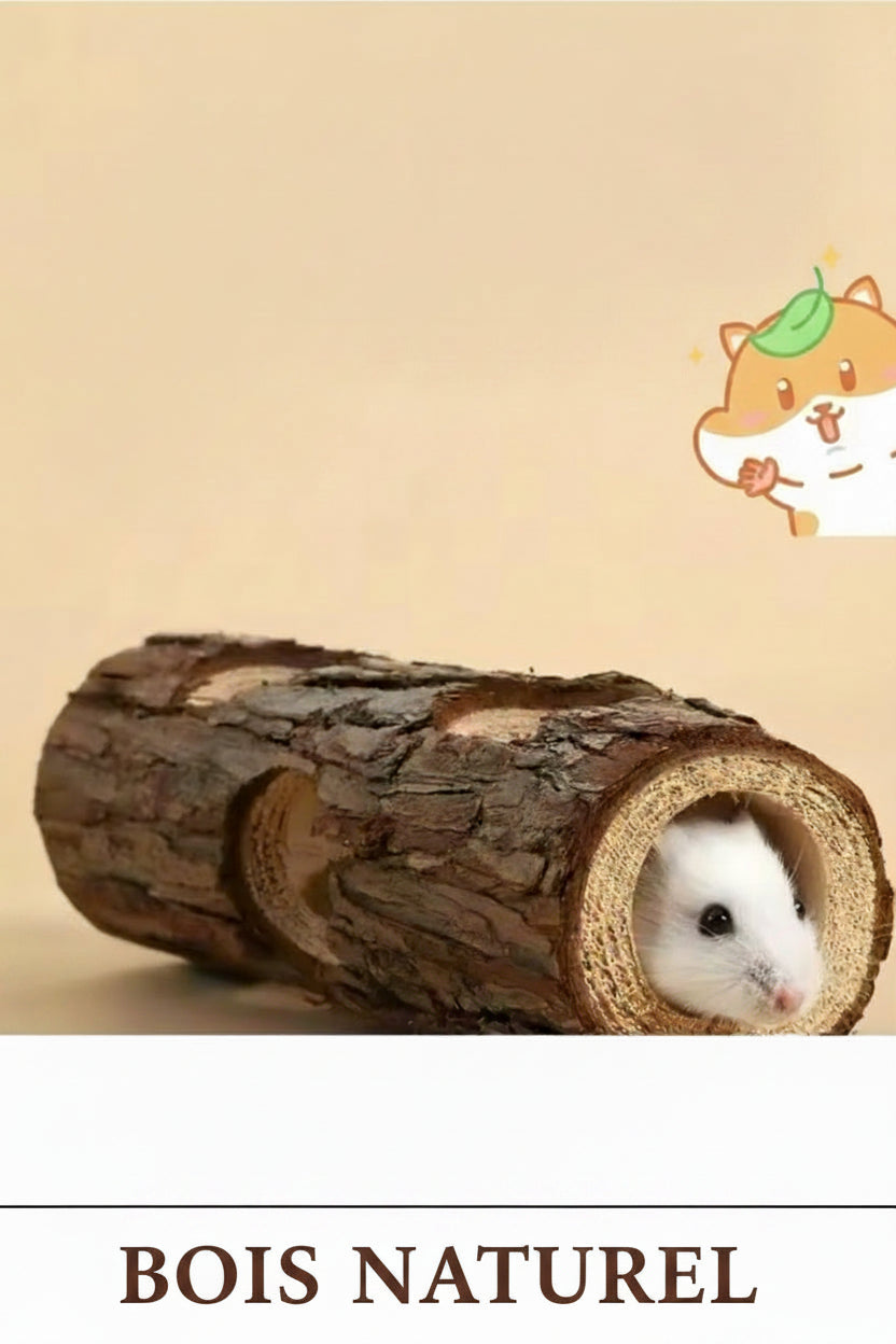 Cachette en Bois Naturel pour Hamster, Rongeurs & Petits Lézards – Refuge Naturel
