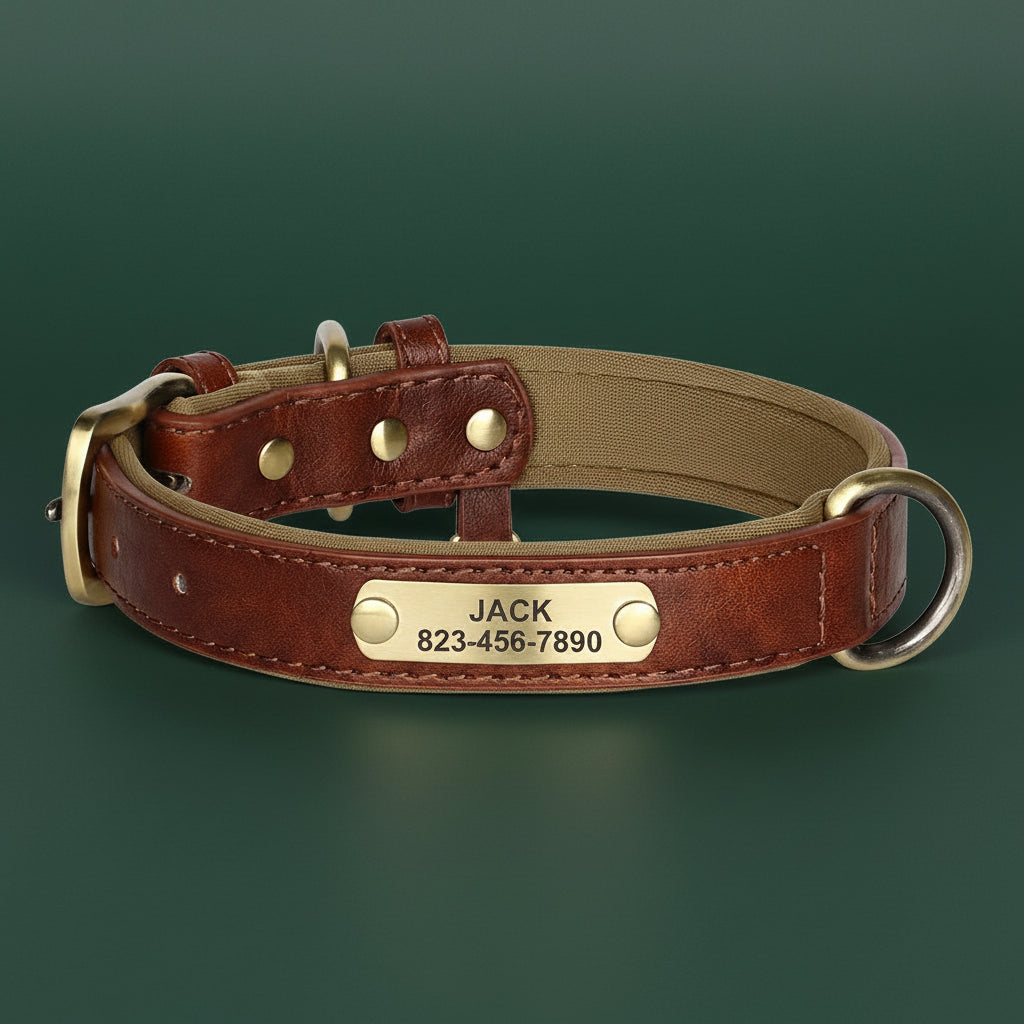 Collier Cuir Personnalisé Chien – Gravure Nom & Tél