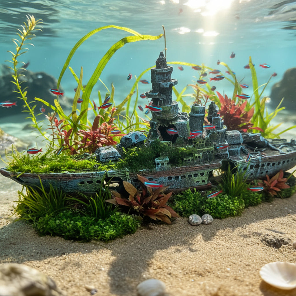 Épave de Bateau Décorative pour Aquarium en Résine – Non Toxique,