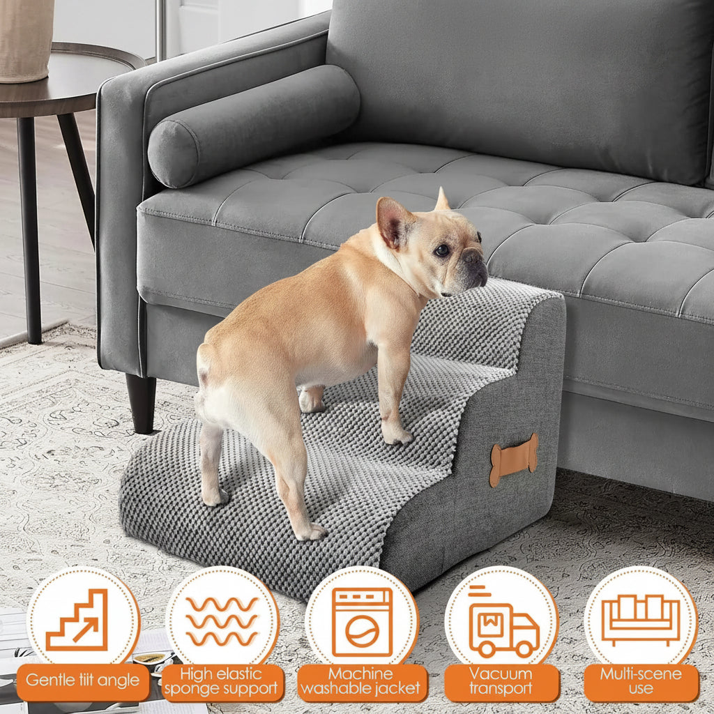 Escalier en Mousse Antidérapant pour Petit Chien – Marches Douces Accès Canapé/Lit – Jusqu'à 22kg