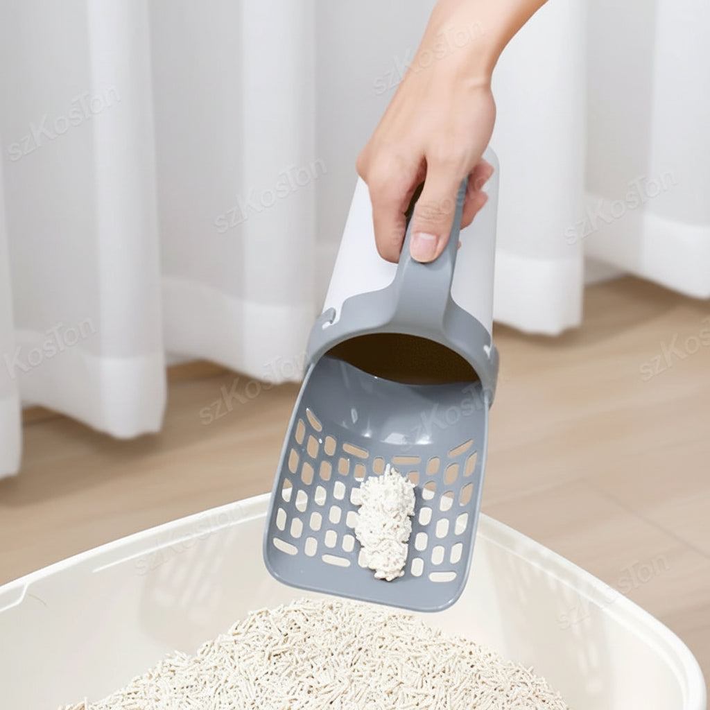 Pelle à Excréments pour Litière Chat avec Réservoir à Verrouillage Baïonnette + 2 Rouleaux de Sacs | Ramassage Sans Contact