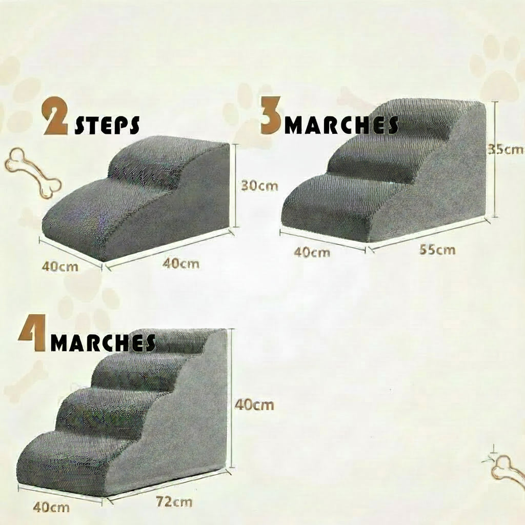 Escalier en Mousse Antidérapant pour Petit Chien – Marches Douces Accès Canapé/Lit – Jusqu'à 22kg