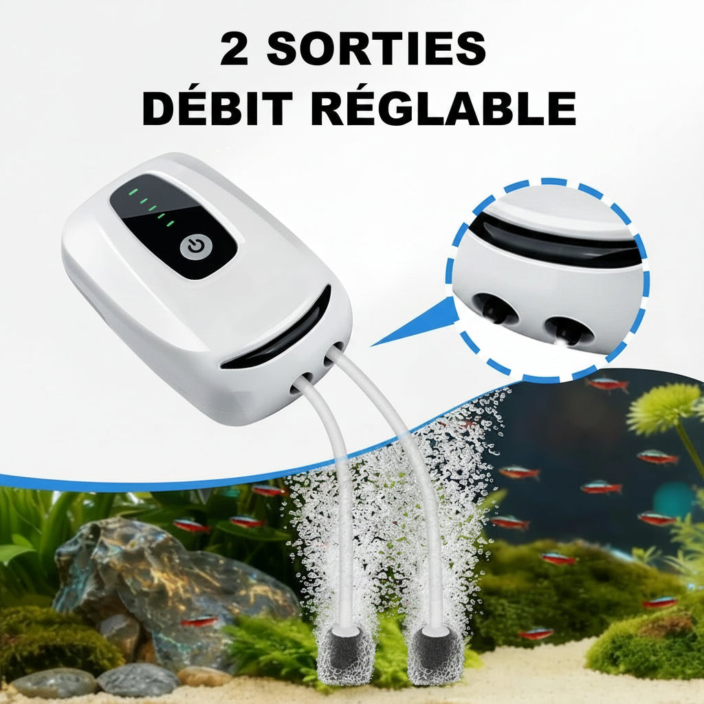 Pompe à Air Aquarium avec Batterie de Secours - Bascule Automatique Anti-Coupure de Courant