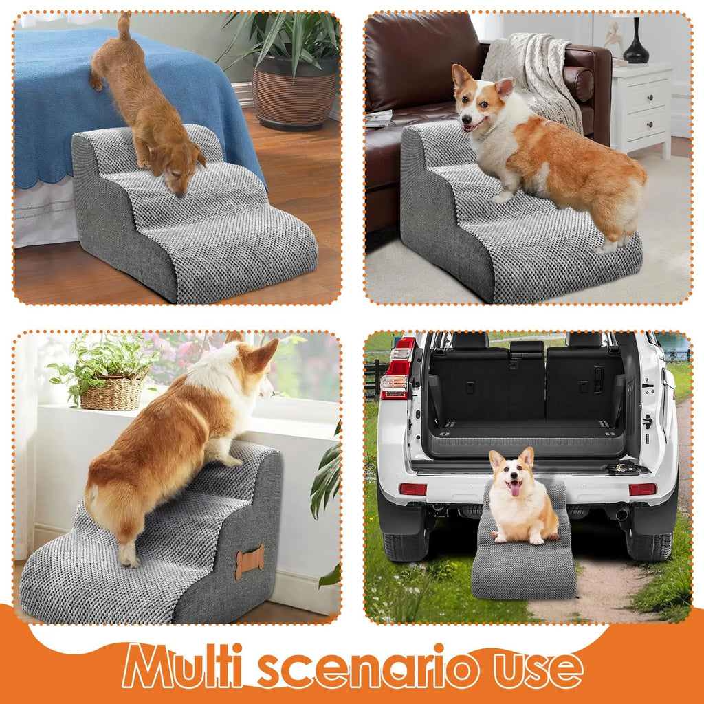 Escalier en Mousse Antidérapant pour Petit Chien – Marches Douces Accès Canapé/Lit – Jusqu'à 22kg