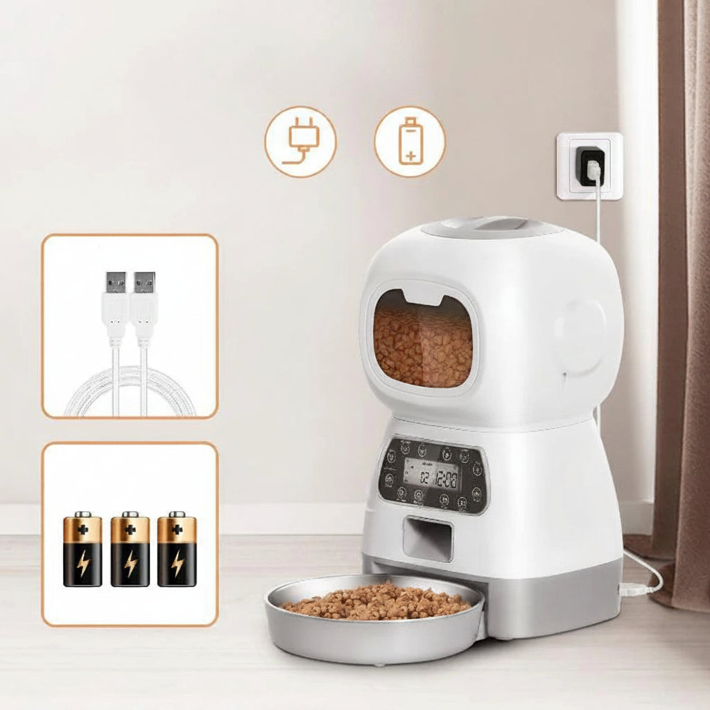 Distributeur Automatique de Croquettes pour Chat et Chien Connecté Wifi - ZYfeeder - Programmable via App, Gamelle Inox, Double Alimentation - Idéal Vacances et Travail