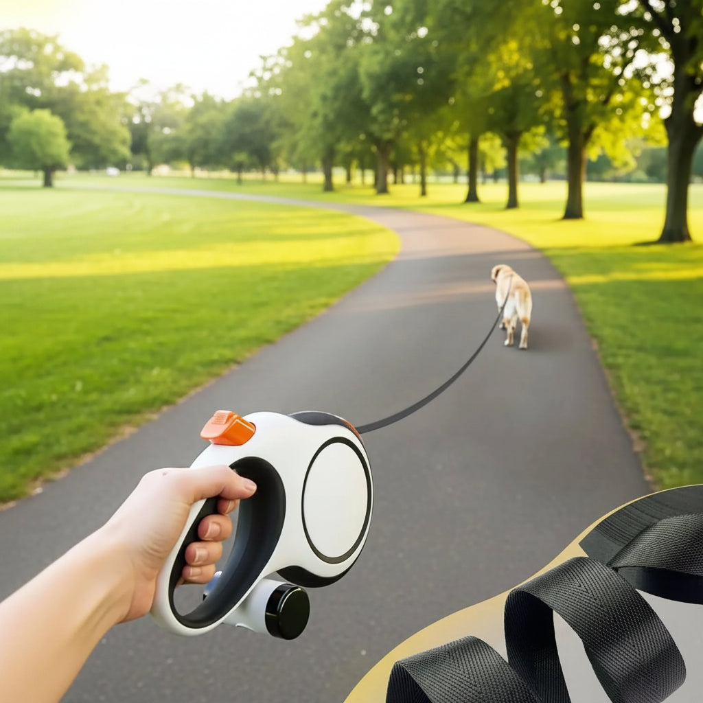 Laisse Rétractable Chien longueur 8m avec Porte Sac à dejection  integré