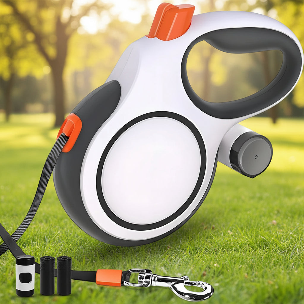 Laisse Rétractable Chien longueur 8m avec Porte Sac à dejection  integré