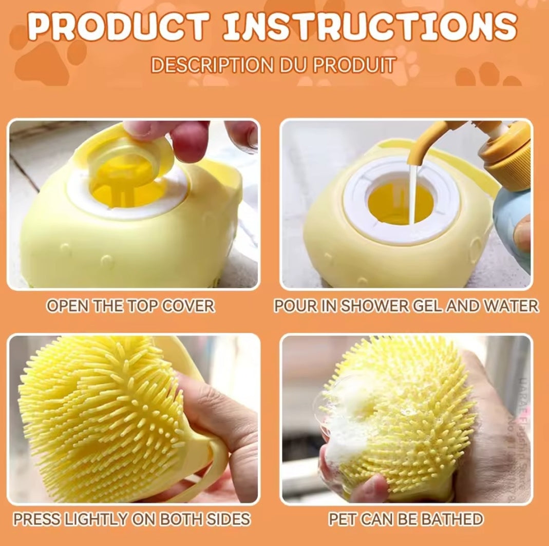 Brosse Bain Massante Chien Chat – Distributeur Shampoing