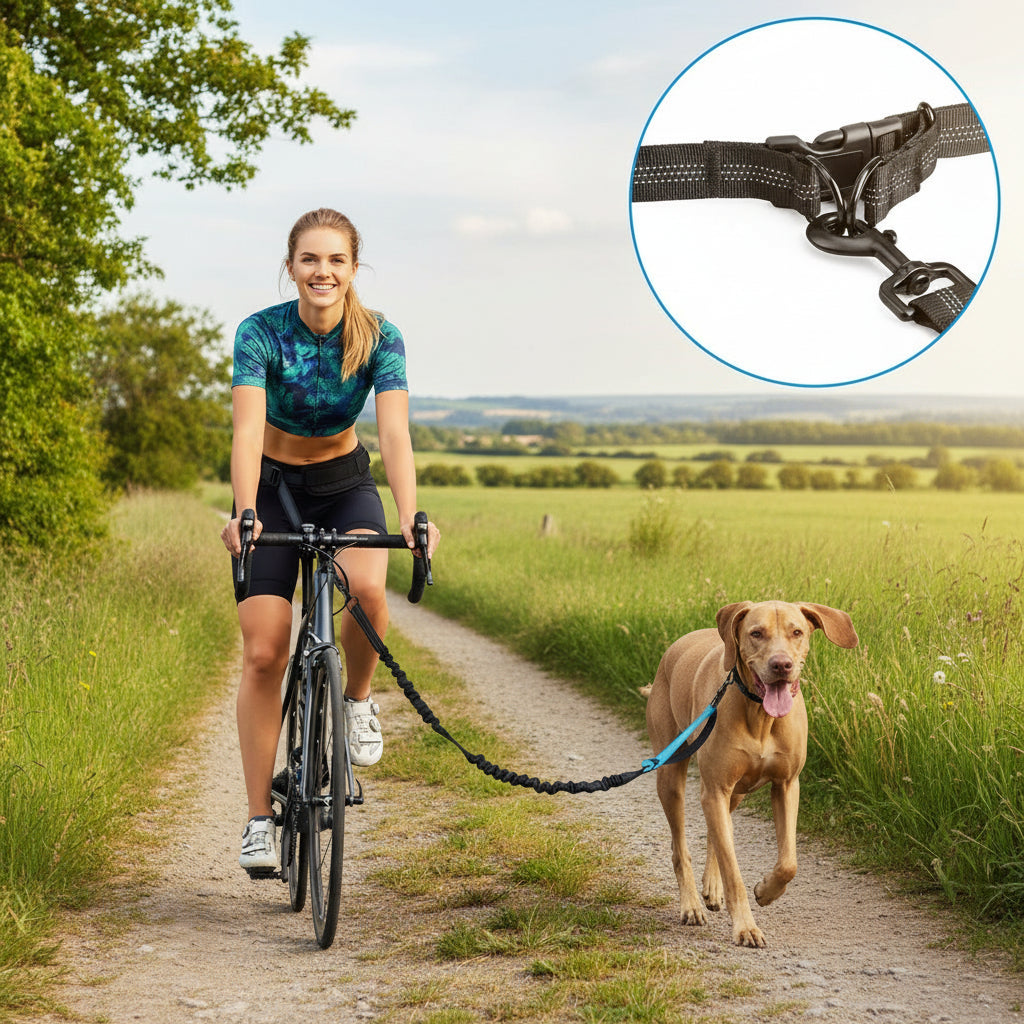 Laisse Canicross Mains Libres – Élastique & Sacoche Intégrée
