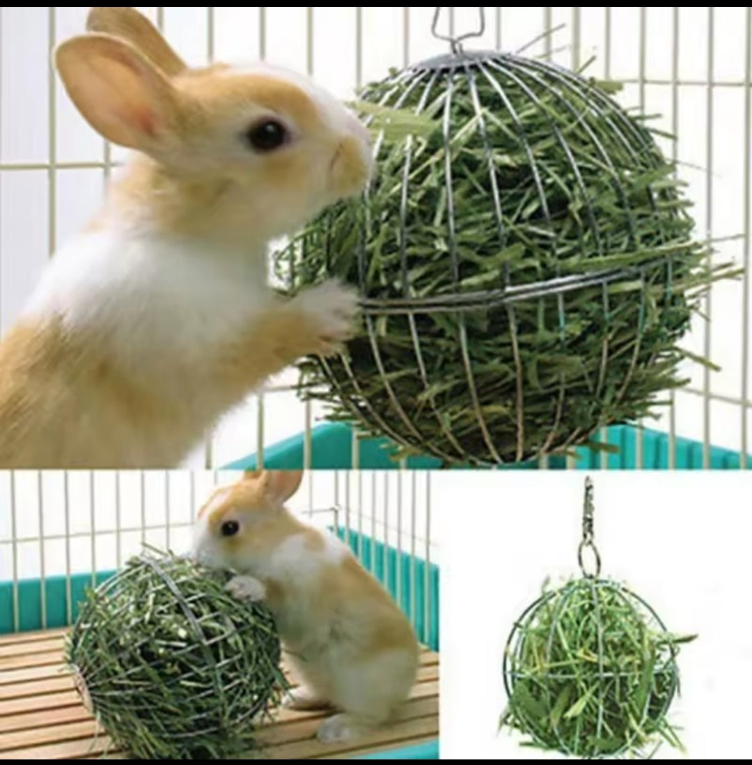 Boule Distributrice de Foin en Inox pour Lapin & Rongeurs – Anti-Mordillements