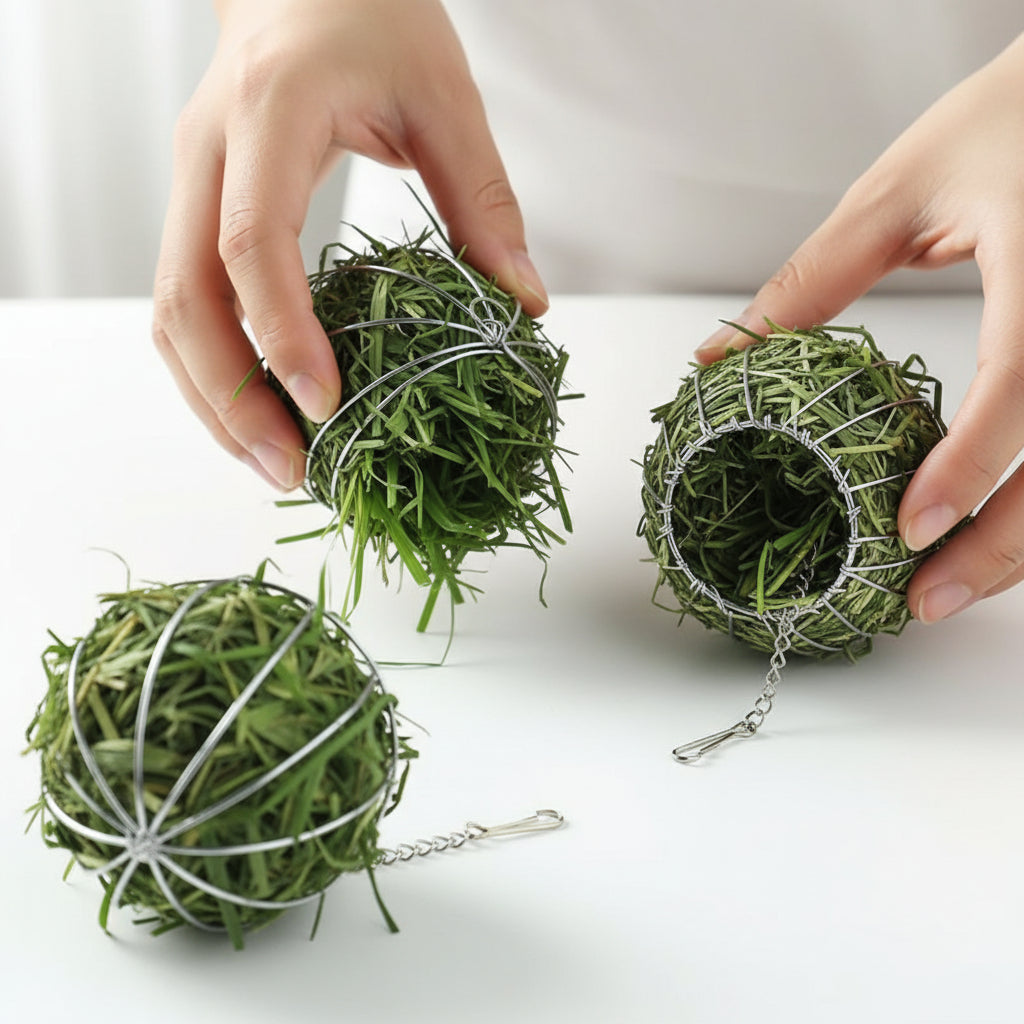 Boule Distributrice de Foin en Inox pour Lapin & Rongeurs – Anti-Mordillements