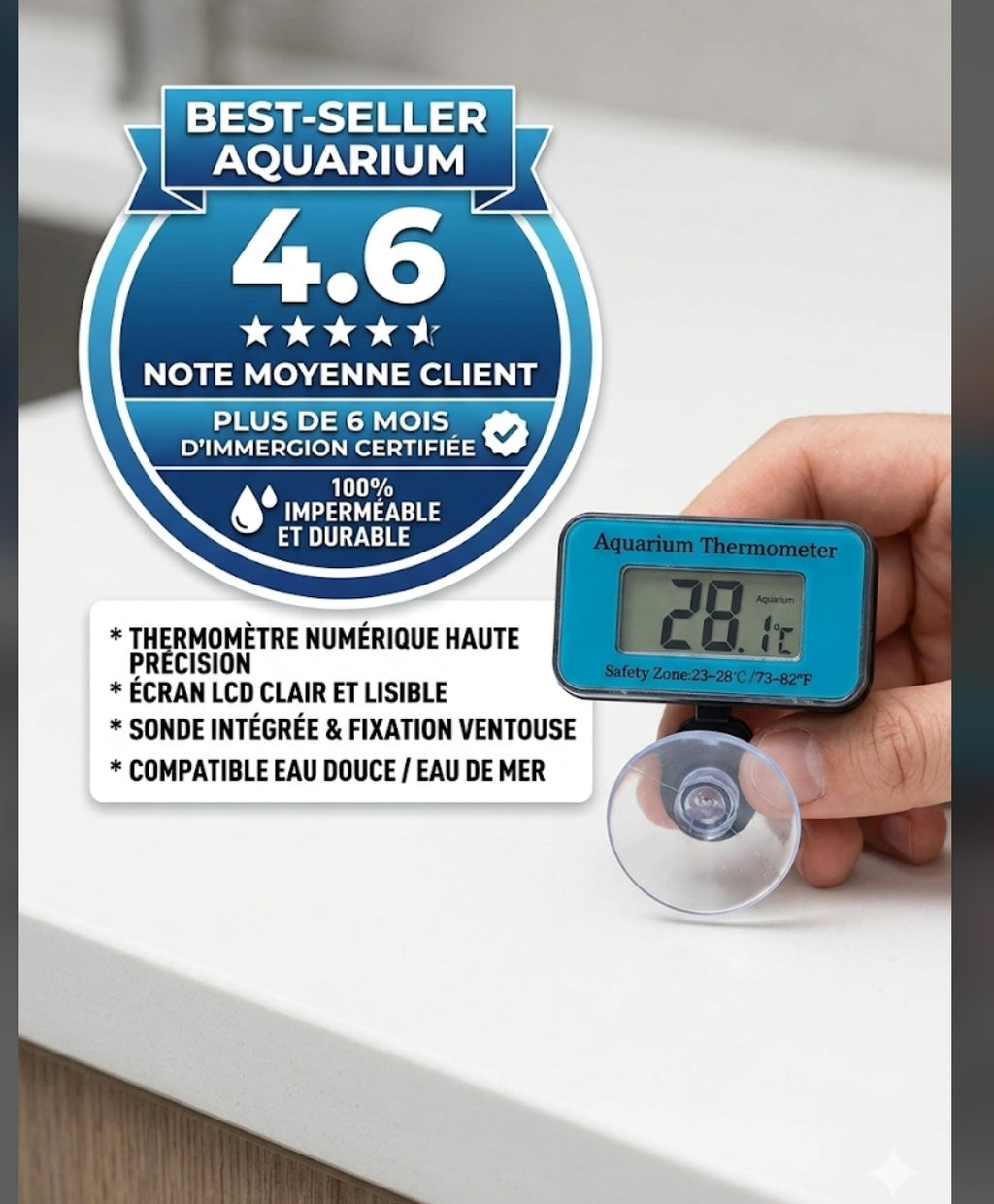 Thermomètre Digital LCD Aquarium – Immersible Précis