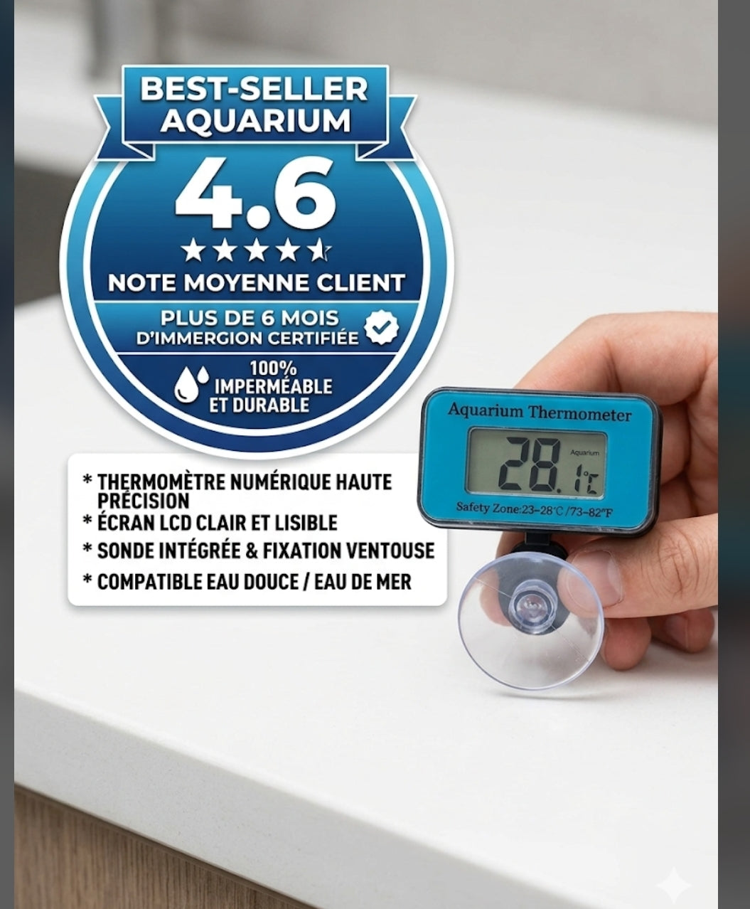 Thermomètre Digital LCD Aquarium – Immersible Précis