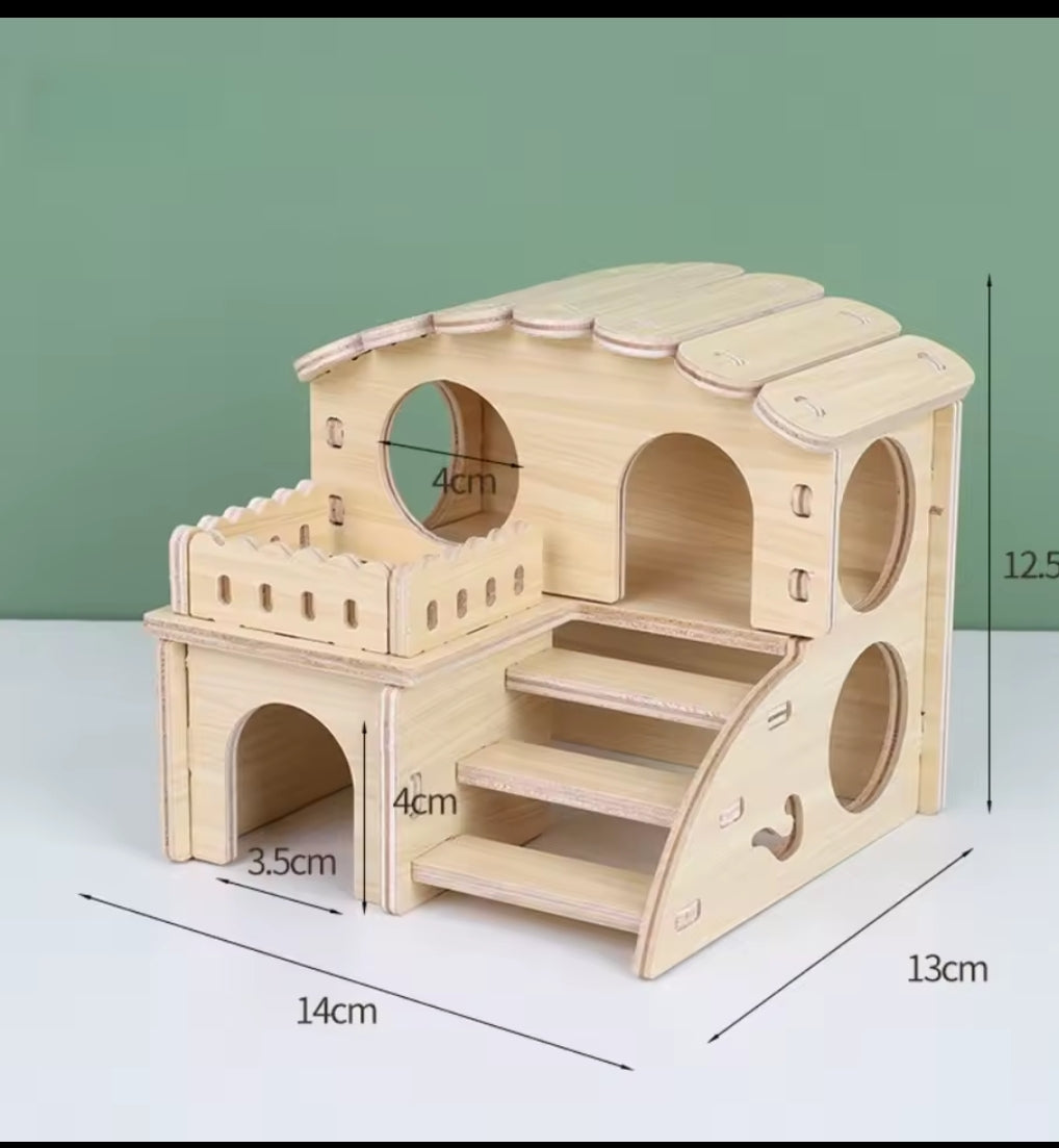 Cabane en Bois pour Hamster – Maison 2 Étages avec Escalier & Tunnels