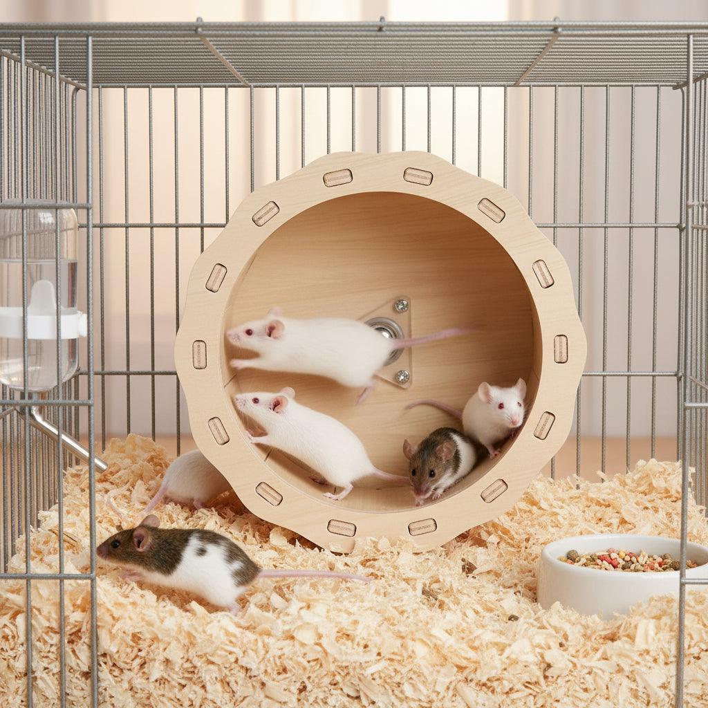 Roue d'Exercice en Bois Naturel pour Hamster – Silencieuse – Diamètre 16 cm