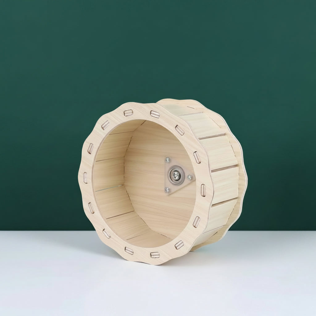 Roue d'Exercice en Bois Naturel pour Hamster – Silencieuse – Diamètre 16 cm