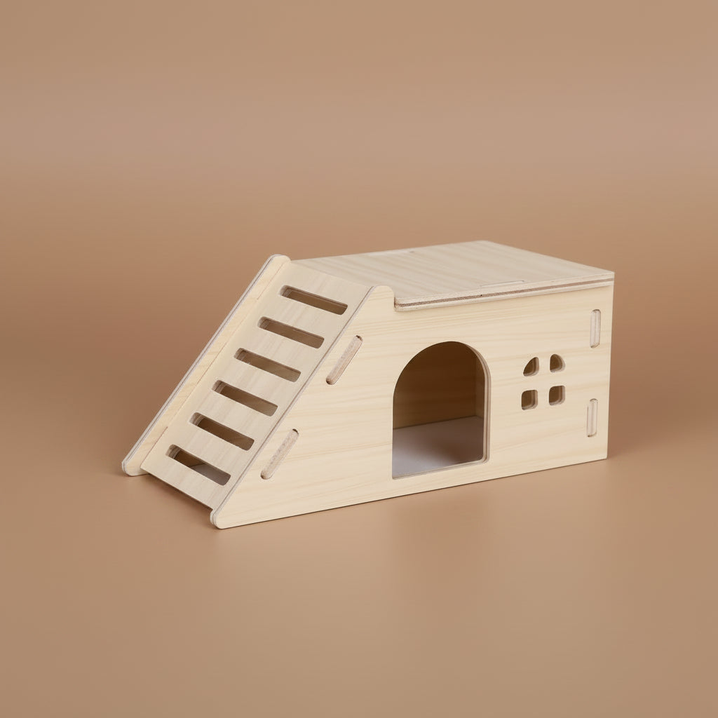 Maison en Bois pour Hamster avec Échelle – Naturelle & Personnalisable