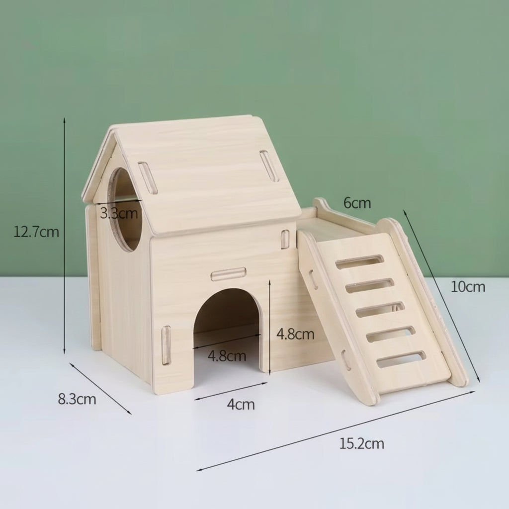 Villa 2 Étages en Bois pour Hamster avec Échelle – Personnalisable