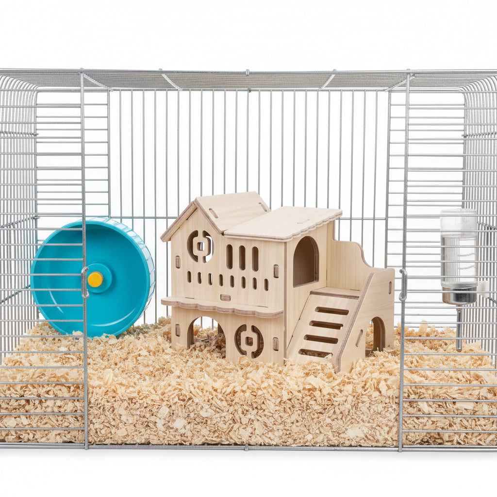 Grande Villa en Bois pour Hamster avec Escalier – 2 Niveaux Décorable