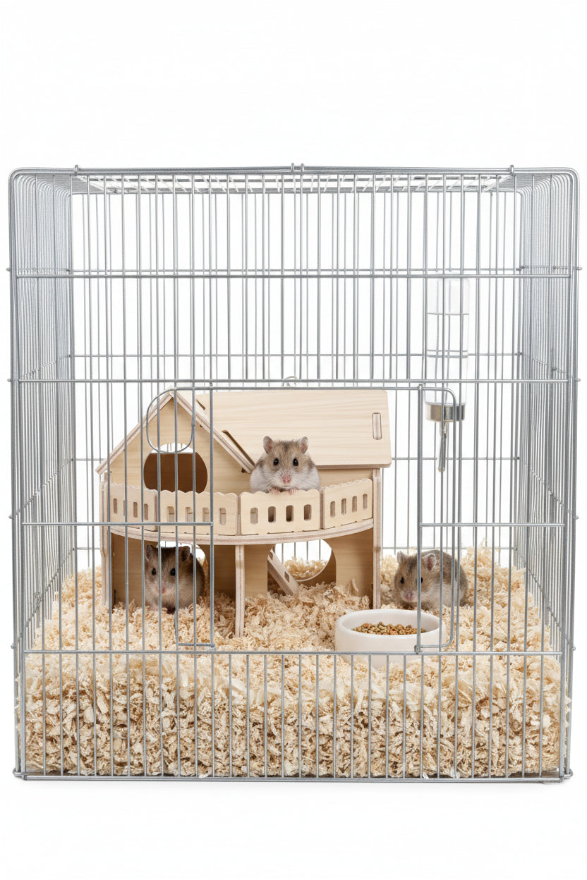 Villa en Bois pour Hamster avec Terrasse & Balcon – 2 Niveaux