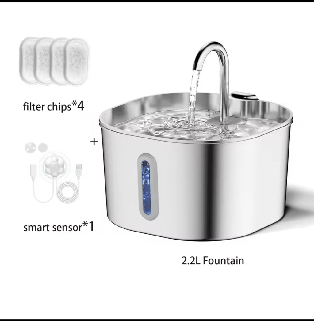 Fontaine Eau Inox 2,2L Chien Chat – Détecteur Mouvement