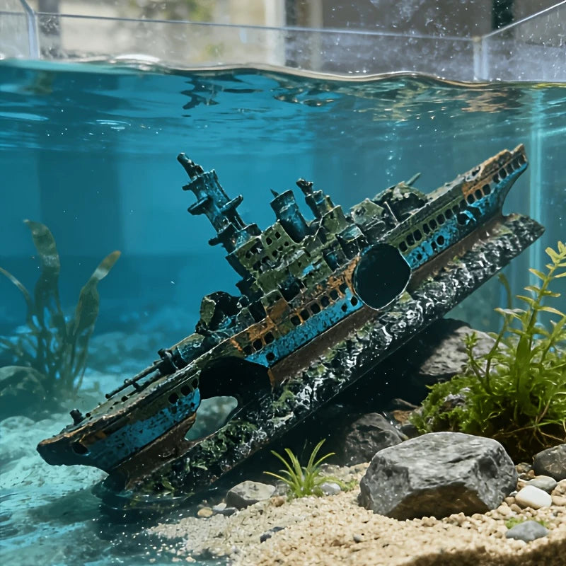 Épave de Bateau Décorative pour Aquarium en Résine – Non Toxique,